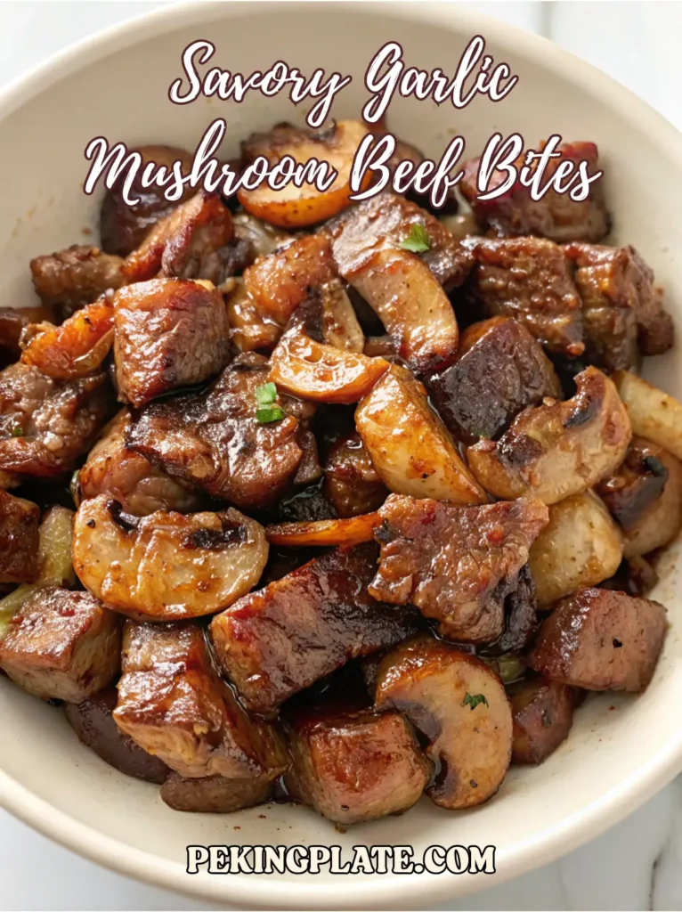 A finished bowl of easy Chinese beef and mushroom stir fry.